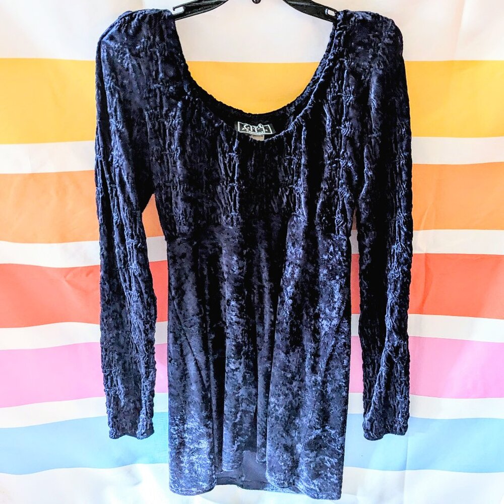 City Triangles Vintage Dark Navy Blue Velvet Mini Dress Ruching Y2k Whimsigoth